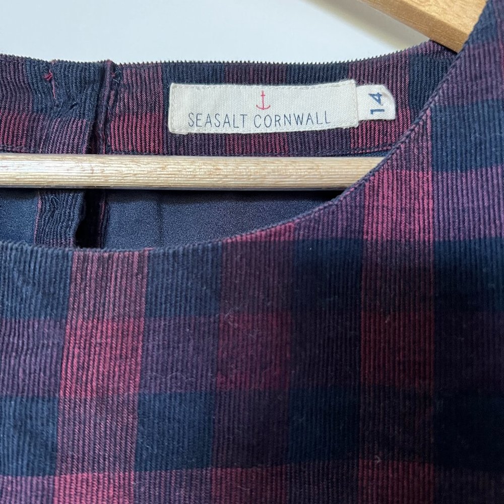 Martingale Checked Needlecord Dress- Size 14 UK/ Size 10 US - Maroon and Navy